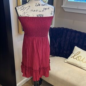 SHEIN Red Smocked Ruffled Tiered Sundress